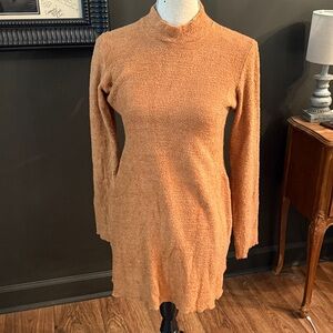 Mggathelier Fuzzy Brown Tan Long Sleeve Dress